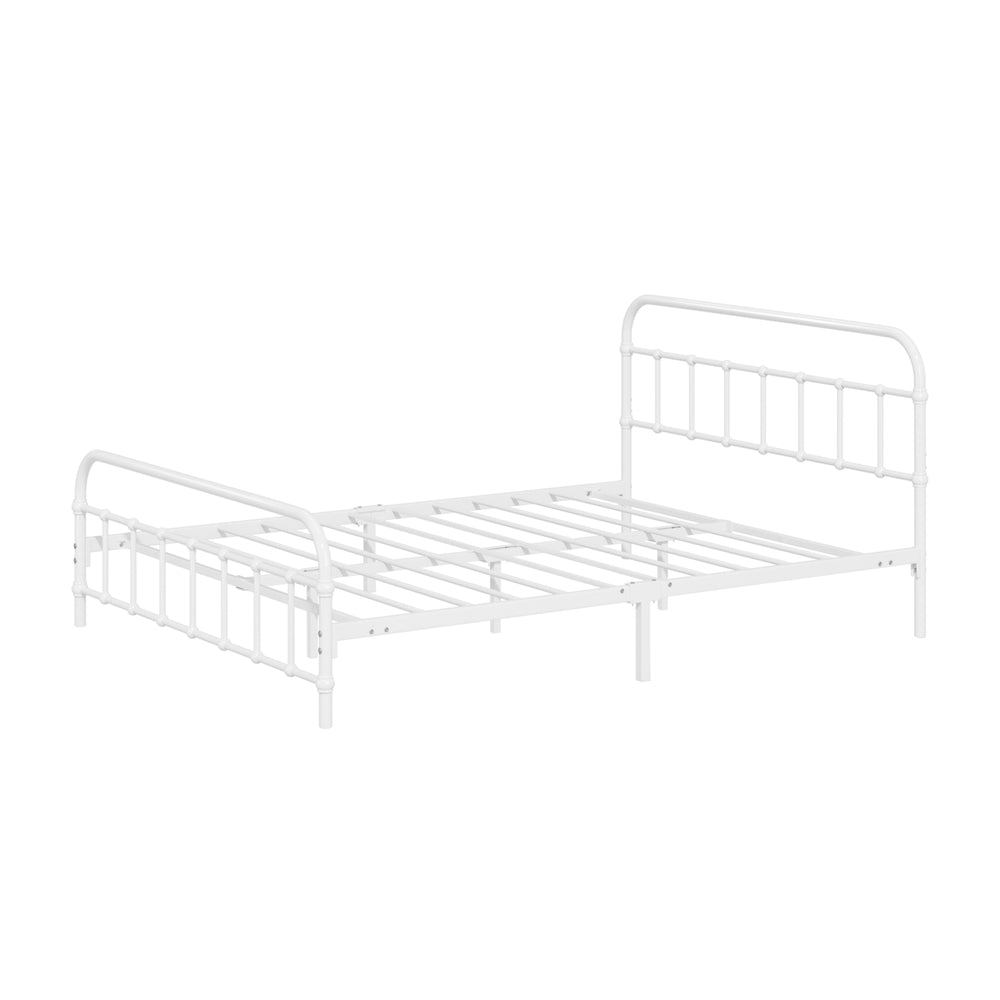Oikiture Bed Frame Metal Double Size Bed Platform White