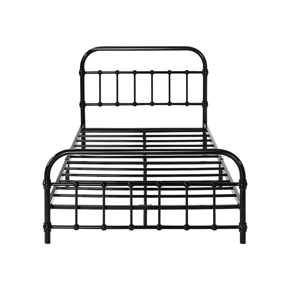 Oikiture Metal Bed Frame King Single Railing-style Black