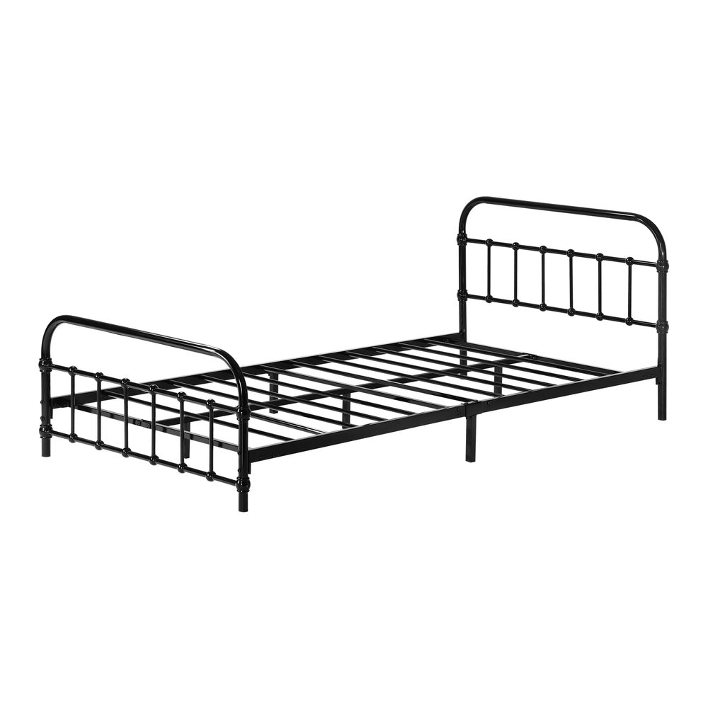 Oikiture Metal Bed Frame King Single Railing-style Black