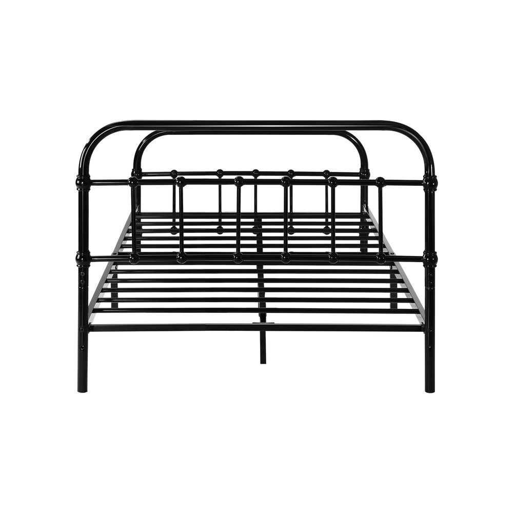 Oikiture Metal Bed Frame King Single Railing-style Black