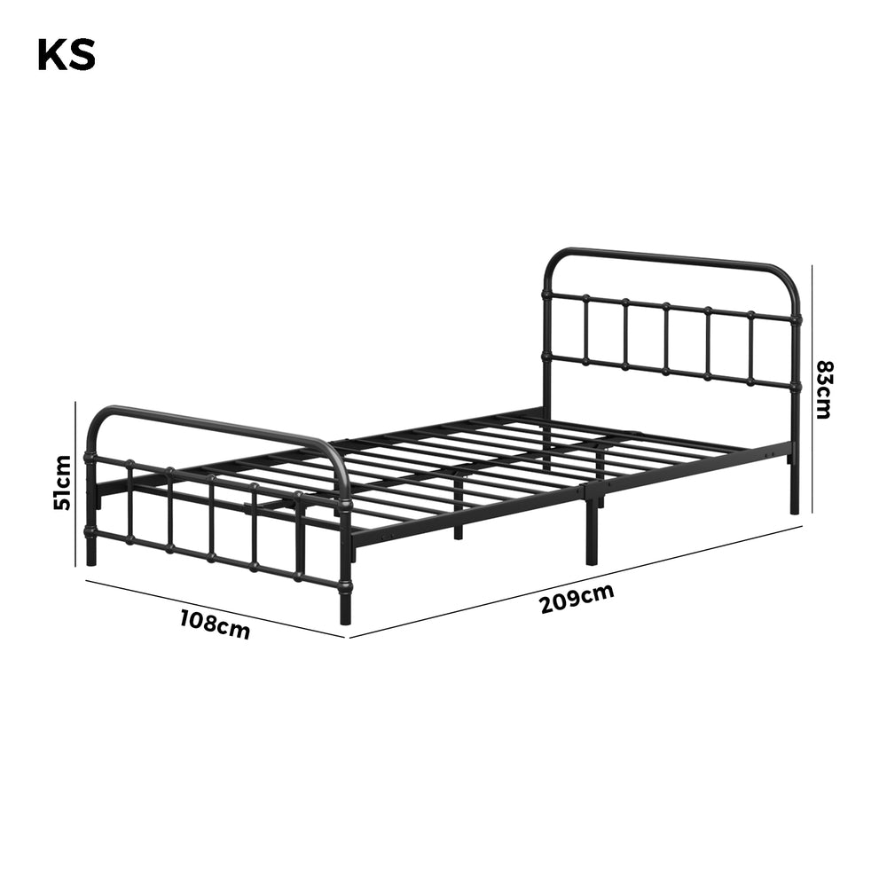 Oikiture Metal Bed Frame King Single Railing-style Black