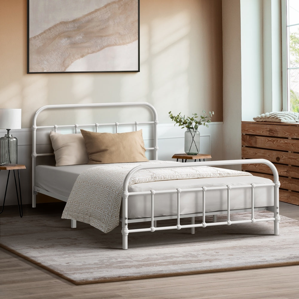 Oikiture Bed Frame Metal King Single Bed Platform White