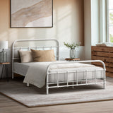 Oikiture Bed Frame Metal King Single Bed Platform White - Front View