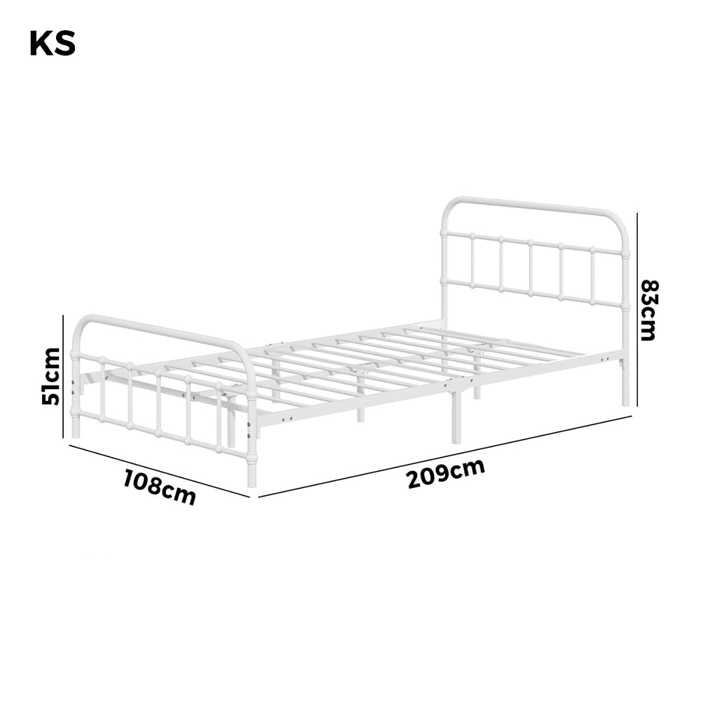 Oikiture Bed Frame Metal King Single Bed Platform White