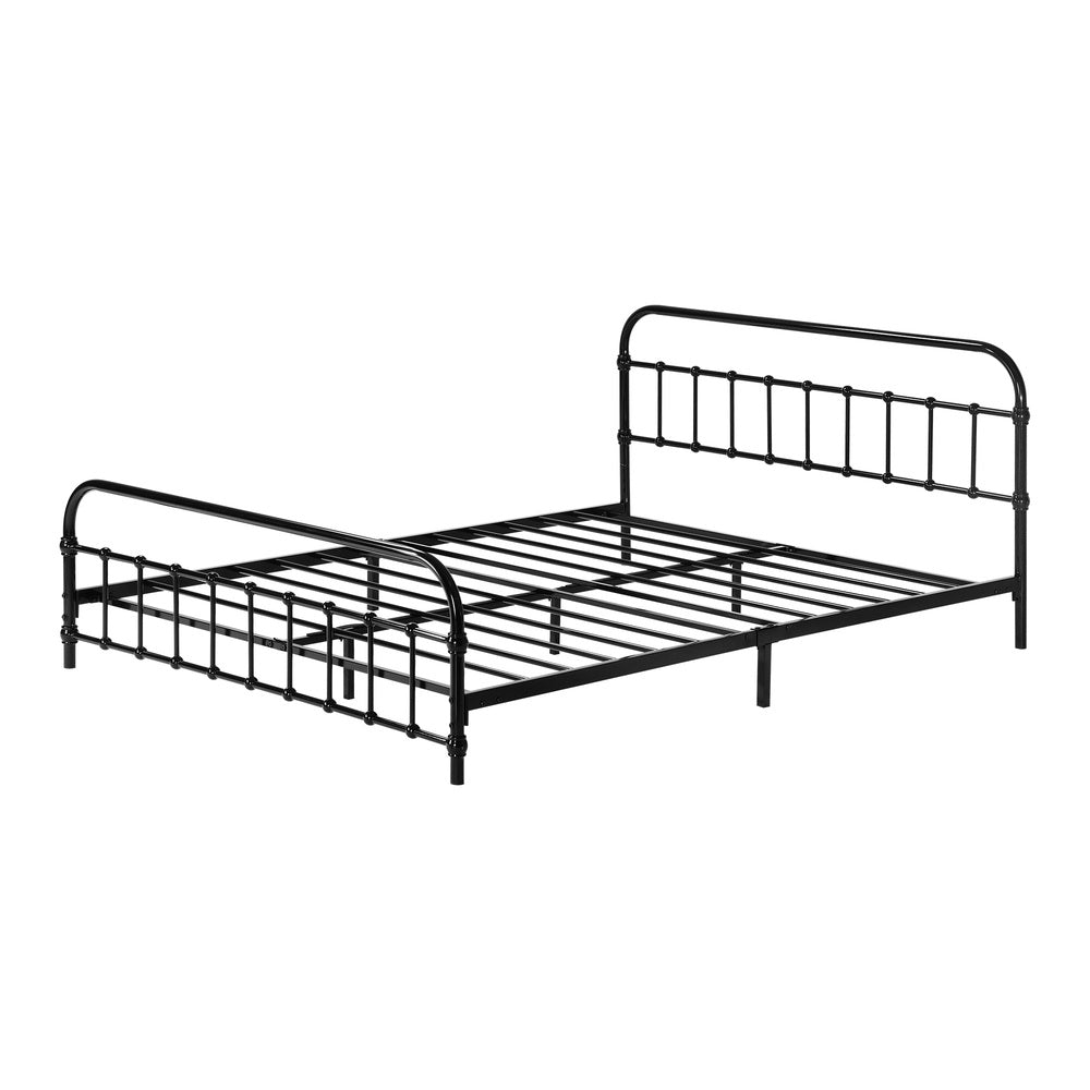 Oikiture Metal Bed Frame Queen Size Railing-style Black