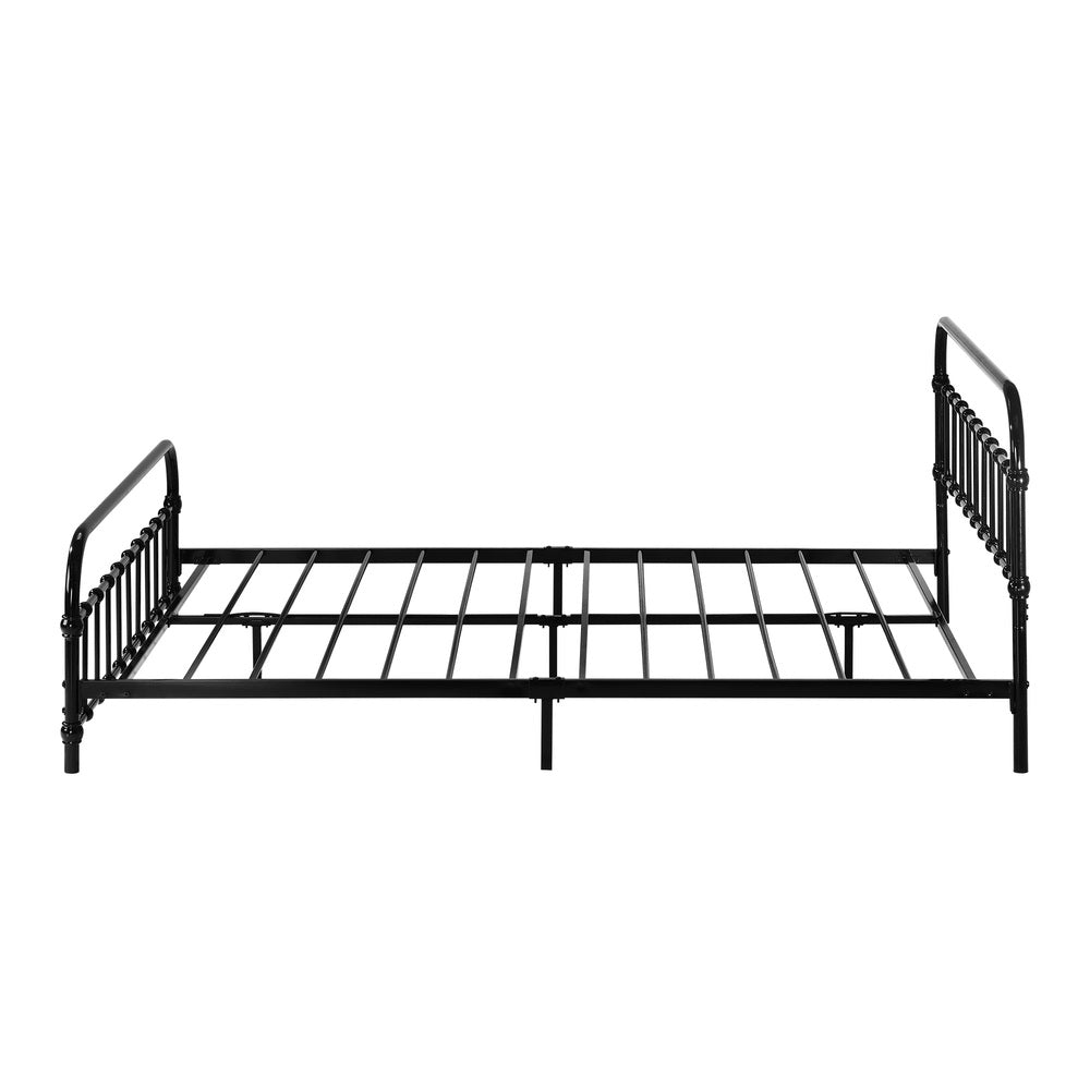 Oikiture Metal Bed Frame Queen Size Railing-style Black