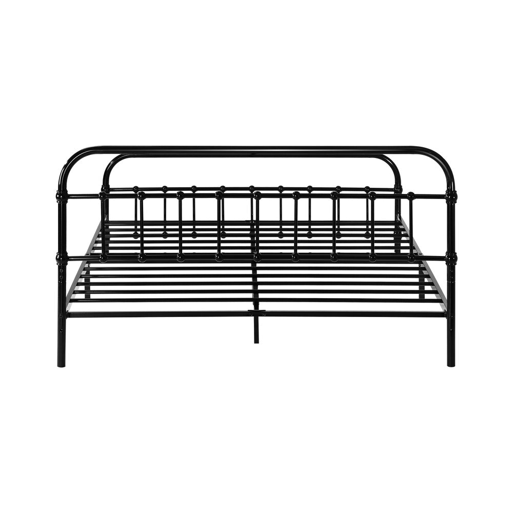 Oikiture Metal Bed Frame Queen Size Railing-style Black