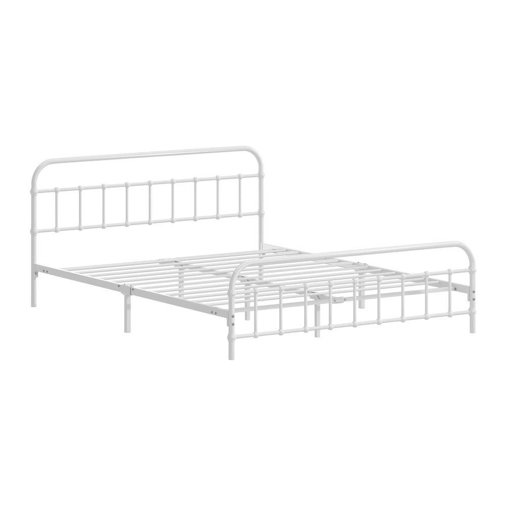 Oikiture Bed Frame Metal Queen Size Bed Platform White