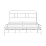 Oikiture Bed Frame Metal Queen Size Bed Platform White - Front View