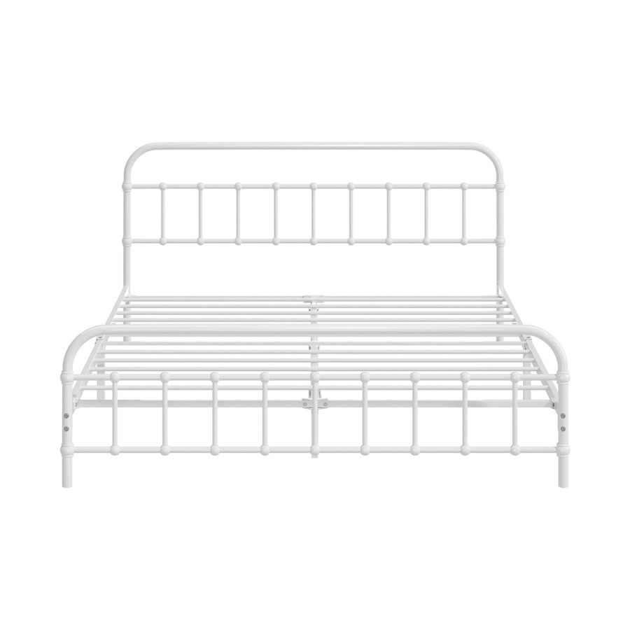 Oikiture Bed Frame Metal Queen Size Bed Platform White, image 2