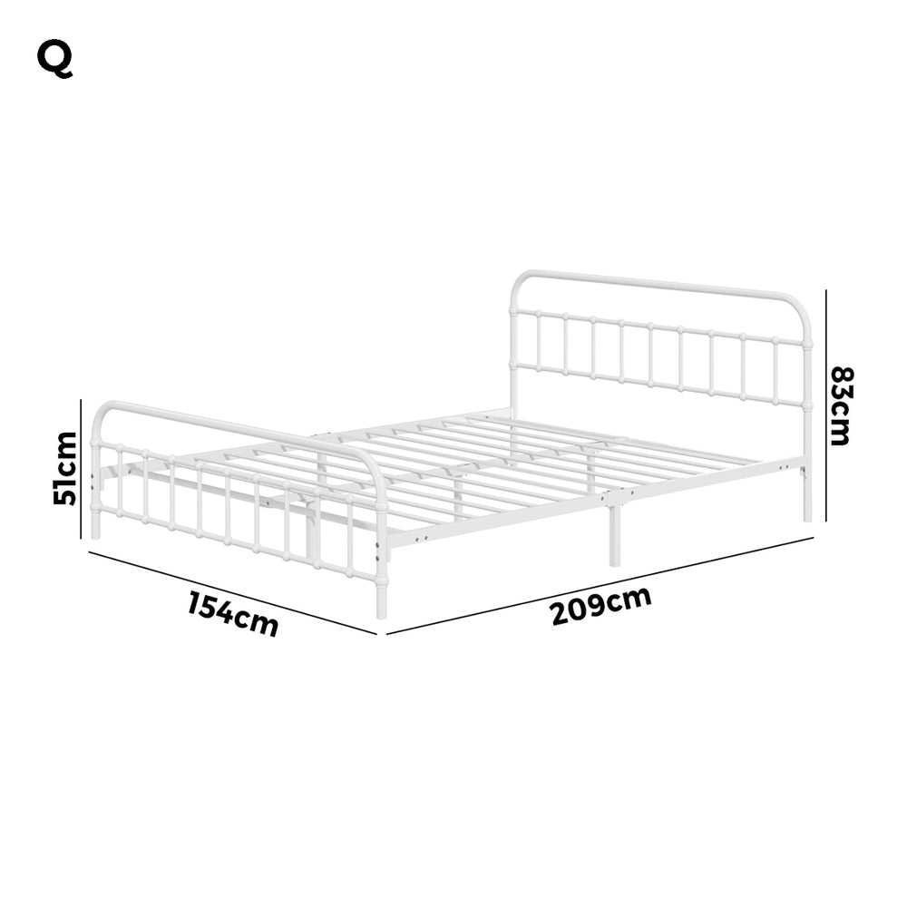Oikiture Bed Frame Metal Queen Size Bed Platform White
