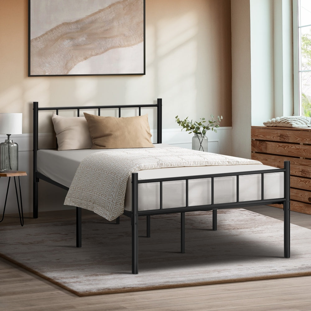 Oikiture Bed Frame King Single Metal Base Platform Black COMA