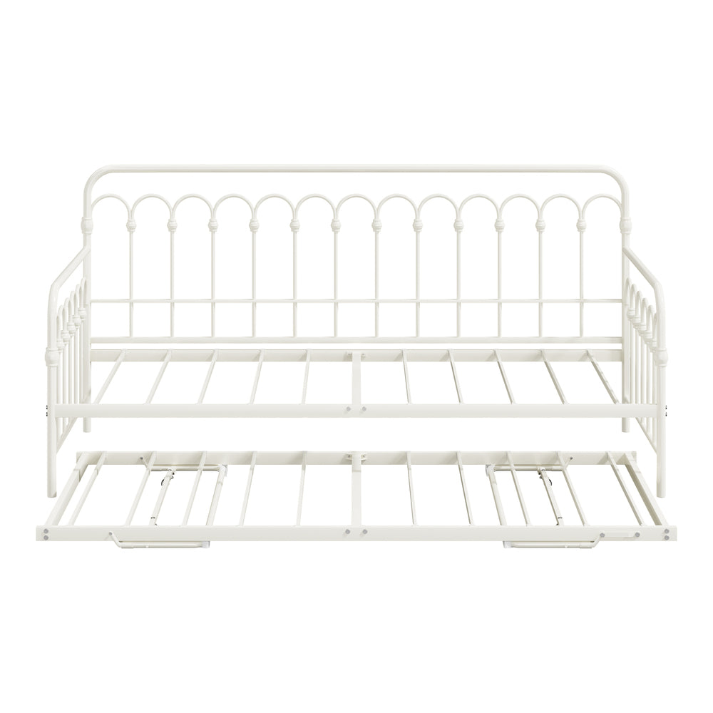 Oikiture Trundle Bed Frame Daybed Single Size Base Metal Beige