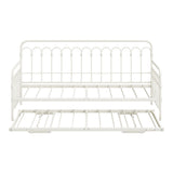 Oikiture Trundle Bed Frame Daybed Single Size Base Metal Beige - Front View