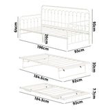 Oikiture Trundle Bed Frame Daybed Single Size Base Metal Beige - Top-Down View