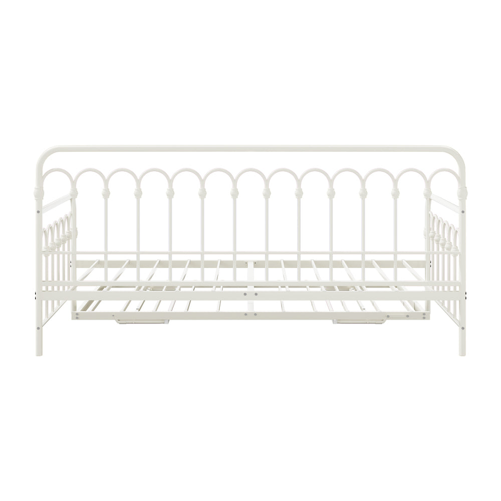 Oikiture Trundle Bed Frame Daybed Single Size Base Metal Beige