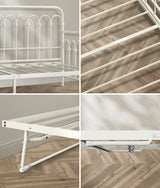 Oikiture Trundle Bed Frame Daybed Single Size Base Metal Beige - Close-Up Angle