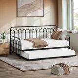 Oikiture Trundle Bed Frame Daybed Single Size Base Metal Black