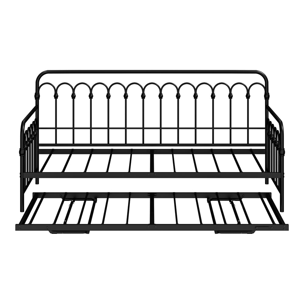Oikiture Trundle Bed Frame Daybed Single Size Base Metal Black