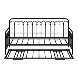 Oikiture Trundle Bed Frame Daybed Single Size Base Metal Black