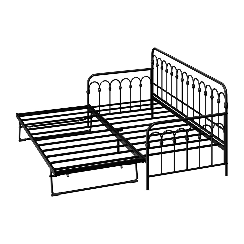 Oikiture Trundle Bed Frame Daybed Single Size Base Metal Black