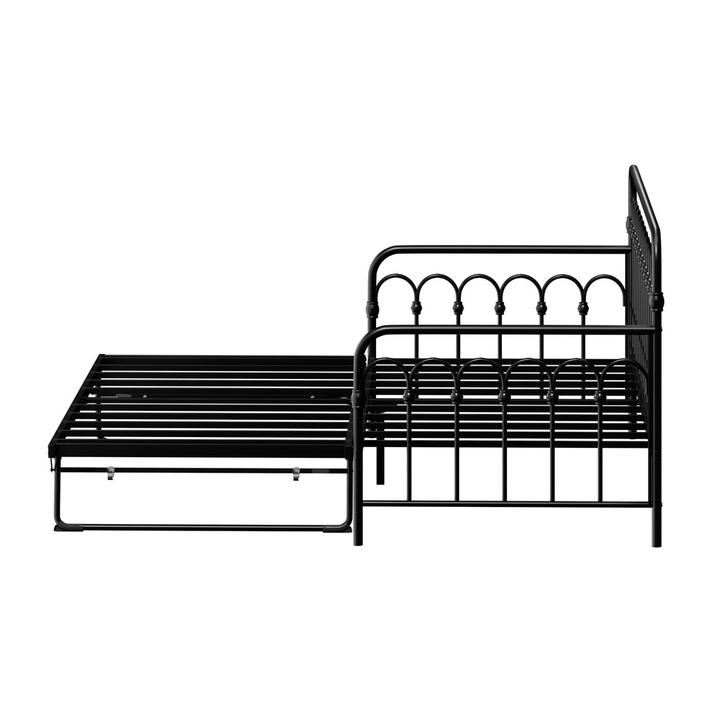 Oikiture Trundle Bed Frame Daybed Single Size Base Metal Black
