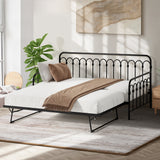 Oikiture Trundle Bed Frame Daybed Single Size Base Metal Black