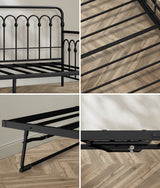 Oikiture Trundle Bed Frame Daybed Single Size Base Metal Black