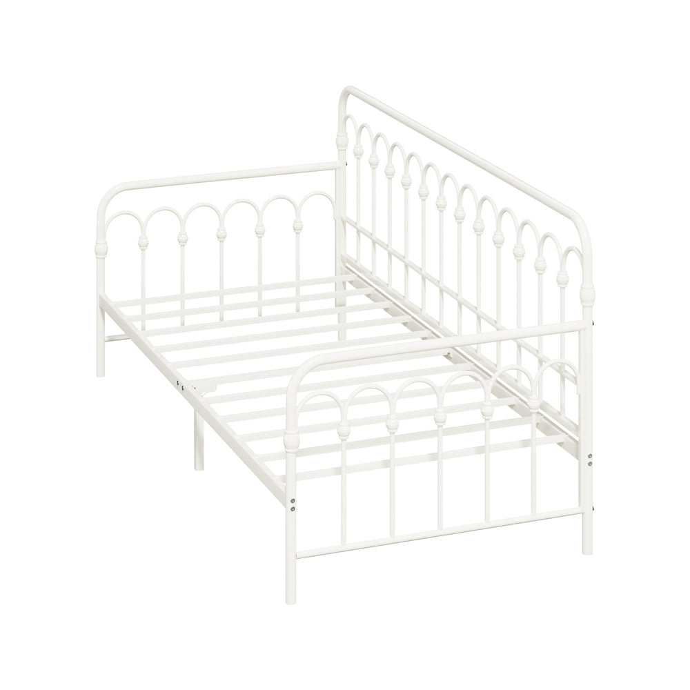 Oikiture Metal Daybed Frame Single Size Sofa Bed Steel Slat Beige