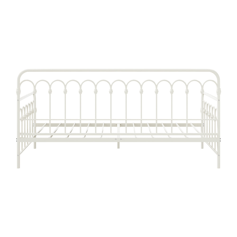 Oikiture Metal Daybed Frame Single Size Sofa Bed Steel Slat Beige