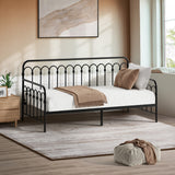 Oikiture Metal Daybed Frame Single Size Sofa Bed Steel Slat Black - Side View