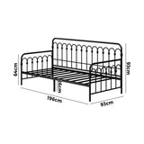 Oikiture Metal Daybed Frame Single Size Sofa Bed Steel Slat Black - Low Angle