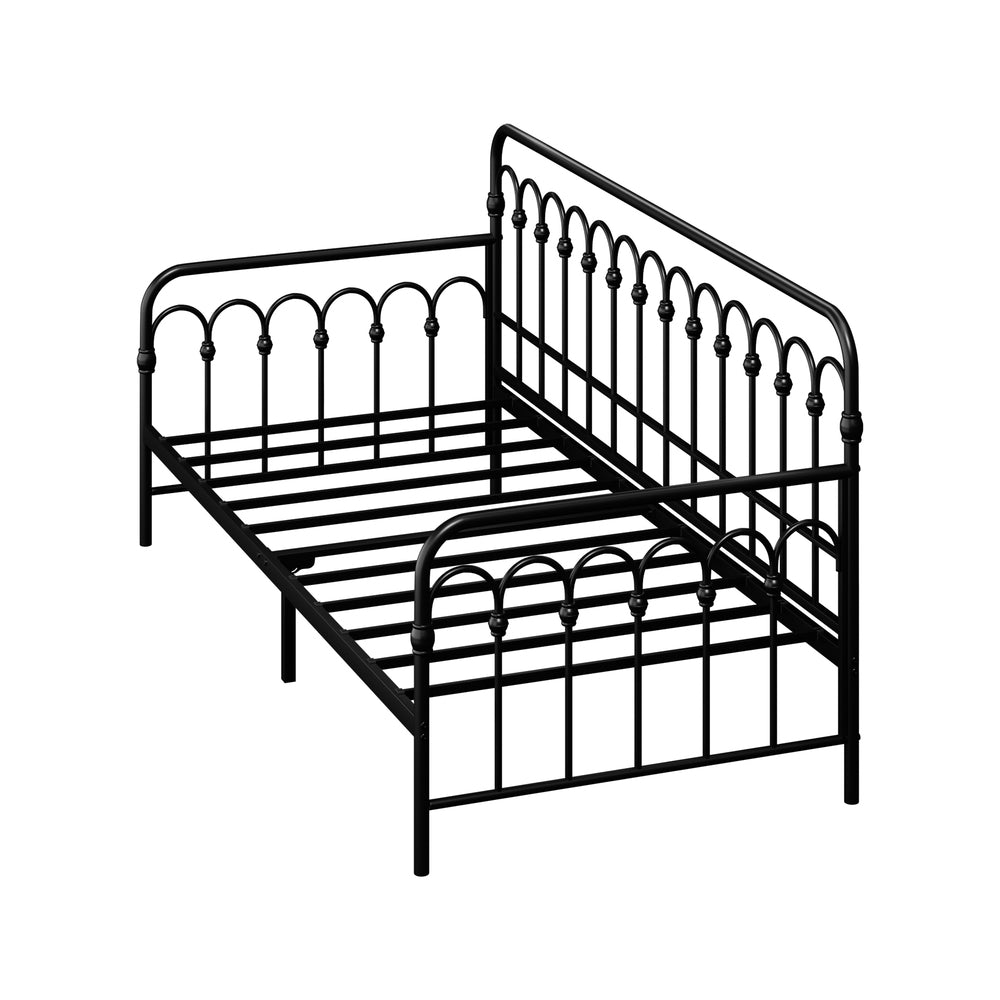 Oikiture Metal Daybed Frame Single Size Sofa Bed Steel Slat Black