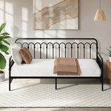 Oikiture Metal Daybed Frame Single Size Sofa Bed Steel Slat Black - Top-Down View
