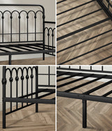 Oikiture Metal Daybed Frame Single Size Sofa Bed Steel Slat Black - Front View