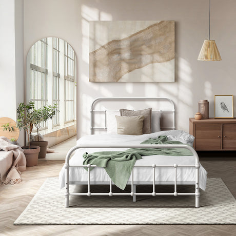 Oikiture Bed Frame Metal Bed Base King Single Size Bed Platform White