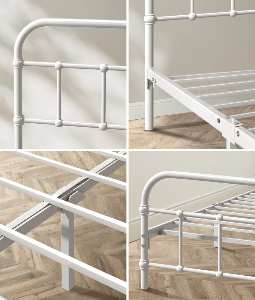 Oikiture Bed Frame Metal Bed Base King Single Size Bed Platform White