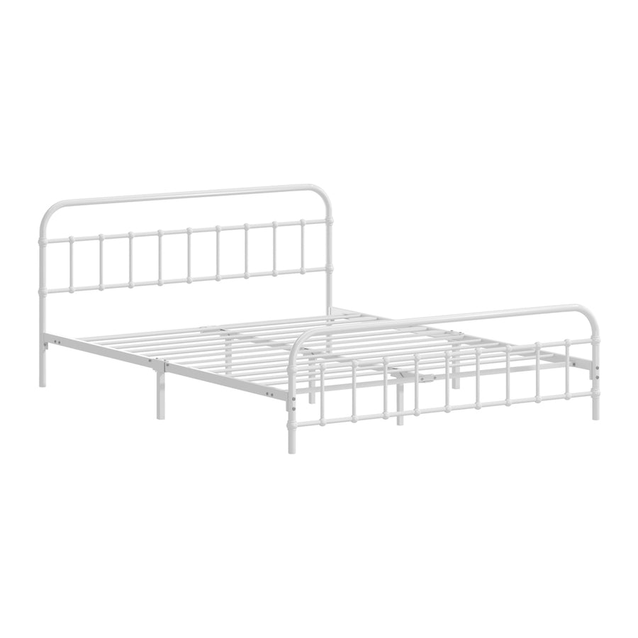 Oikiture Bed Frame Metal Bed Base Queen Size Bed Platform White