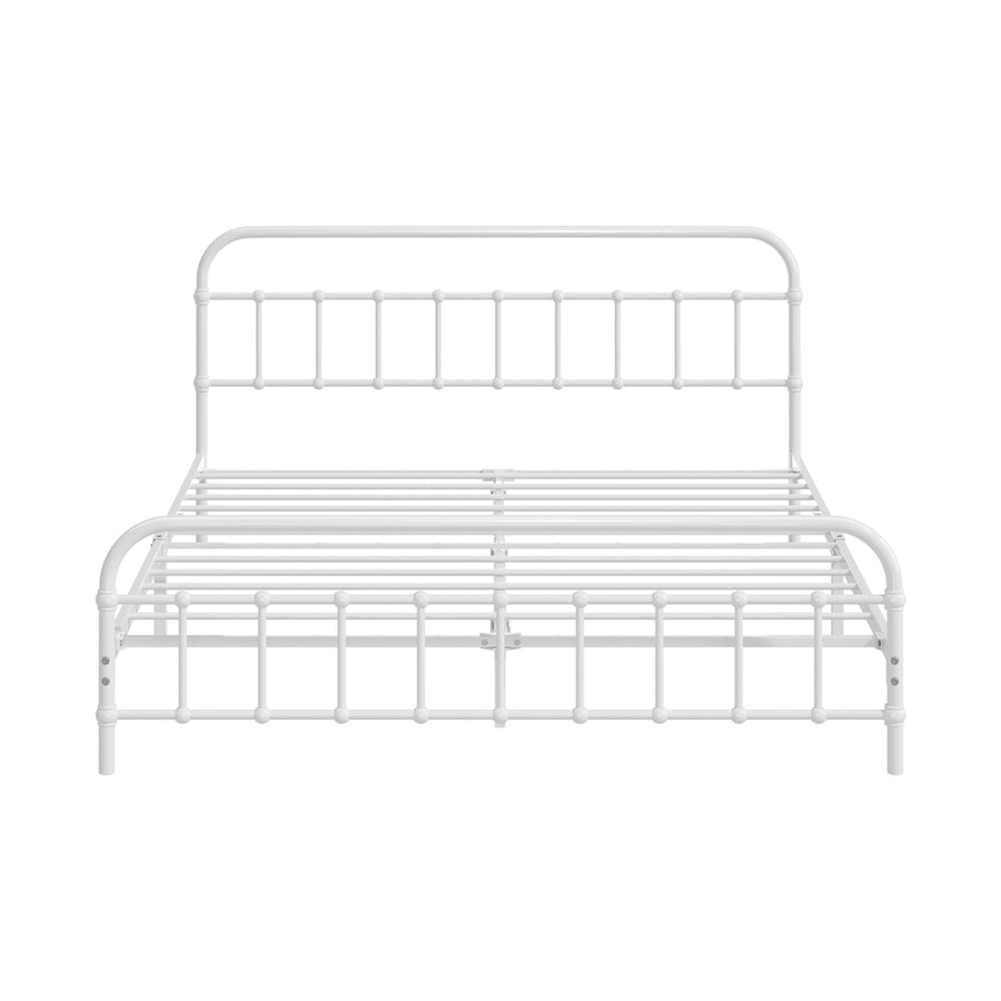 Oikiture Bed Frame Metal Bed Base Queen Size Bed Platform White