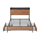 Oikiture Metal Bed Frame Double Size LED Headboard 2 Storage Drawers USB - 45-Degree Angle