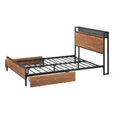 Oikiture Metal Bed Frame Double Size LED Headboard 2 Storage Drawers USB - Extra Image