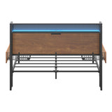 Oikiture Metal Bed Frame Double Size LED Headboard 2 Storage Drawers USB - Front View