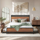 Oikiture Metal Bed Frame Double Size LED Headboard 2 Storage Drawers USB - Low Angle
