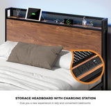 Oikiture Metal Bed Frame Double Size LED Headboard 2 Storage Drawers USB