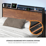 Oikiture Metal Bed Frame Double Size LED Headboard 2 Storage Drawers USB - Close-Up Angle