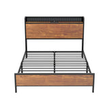 Oikiture Metal Bed Frame Double Size LED USB Charge Storage Headboard - Rear View