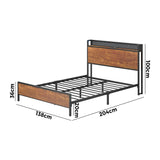 Oikiture Metal Bed Frame Double Size LED USB Charge Storage Headboard - Extra Image