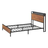 Oikiture Metal Bed Frame Double Size LED USB Charge Storage Headboard - Close-Up Angle