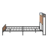 Oikiture Metal Bed Frame Double Size LED USB Charge Storage Headboard - Front View