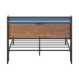 Oikiture Metal Bed Frame Double Size LED USB Charge Storage Headboard - 45-Degree Angle
